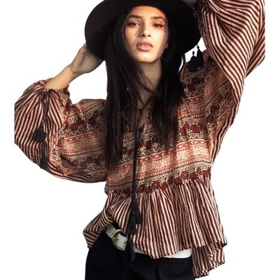 Anthropologie Antik Batik Women s Amelia Bohemian Fluid Tie Neck Blouse Size M 
