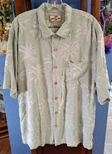 Jamaica Jax Men's L Silk Hawaiian Palm Tree Button-Up Short Sleeve Shirt Green