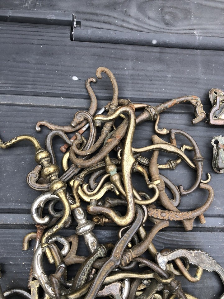 Antique vintage furniture door handles backplates escutcheon brass tin