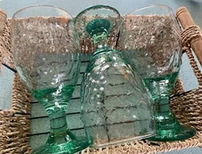 Vintage 1980s Libbey Orchard Fruit Green Glass Goblets Set of 4