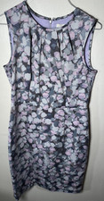 Ann Taylor Loft Dress Womans 4 Blue Geometric Shift Sleeveless Pleated Zip Back