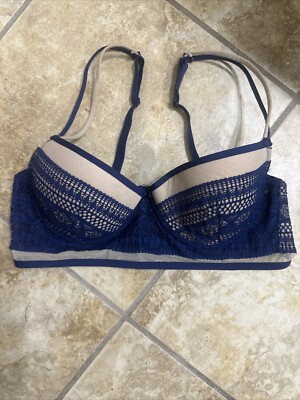 Undiz Lingerie Push Up Bra Blue Lace Tan Size 32B