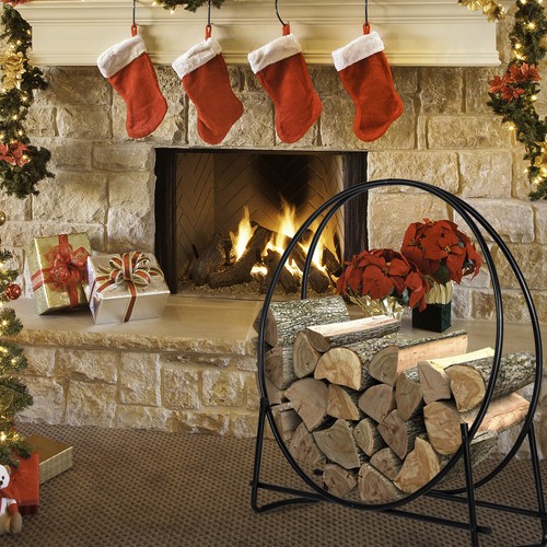 102cm Tubular Steel Log Hoop Firewood Storage Rack Holder Round Display New - Picture 3 of 11