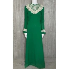 Vintage lorrie deb lace bodice Renaissance style Victorian green long sleeve lon