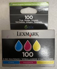 New Genuine Lexmark 100 Inkjet/Ink Cartridges Cyan, Magenta  Yellow