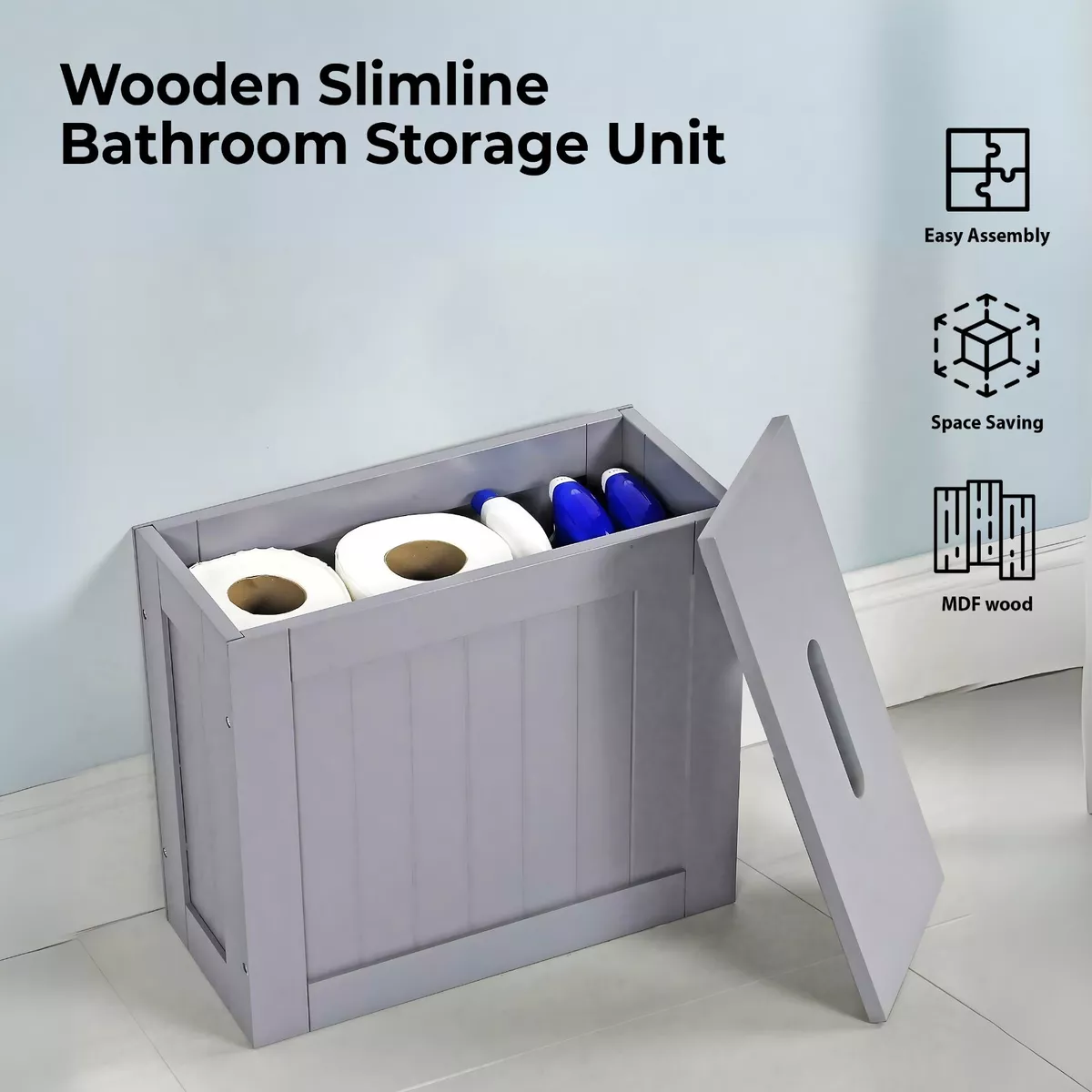 Wooden Slimline Bathroom Storage Unit Laundry Toilet Cleaning Tidy