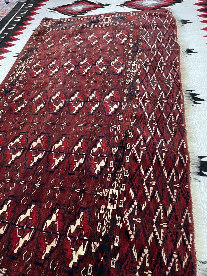 Alfombra antigua Turkomen Tekke Ensi siglo XIX. Artículo de coleccionista turcomano 3x4’ RARA Foto 2 de 4