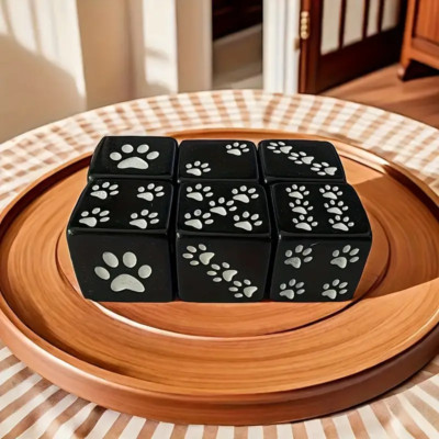 6 Pcs 16mm Resin Animal Paw Black Dice Set - New