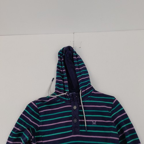 CREW CLOTHING Hoodie 8 Blue Striped Womens Hooded Sweatshirt Overhead Pullover - Picture 2 of 10