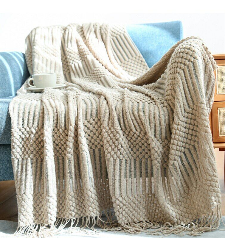 Nordic Soft Sofa Throw Blankets Cover Knitted Blanket with Tassel Home Decor Wyprzedaż, wybuchowy zakup