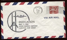 1961 Marlton NJ Aero-Haven Airport Dedication Cover AAMC #AH23 Cat $12.00 G2578