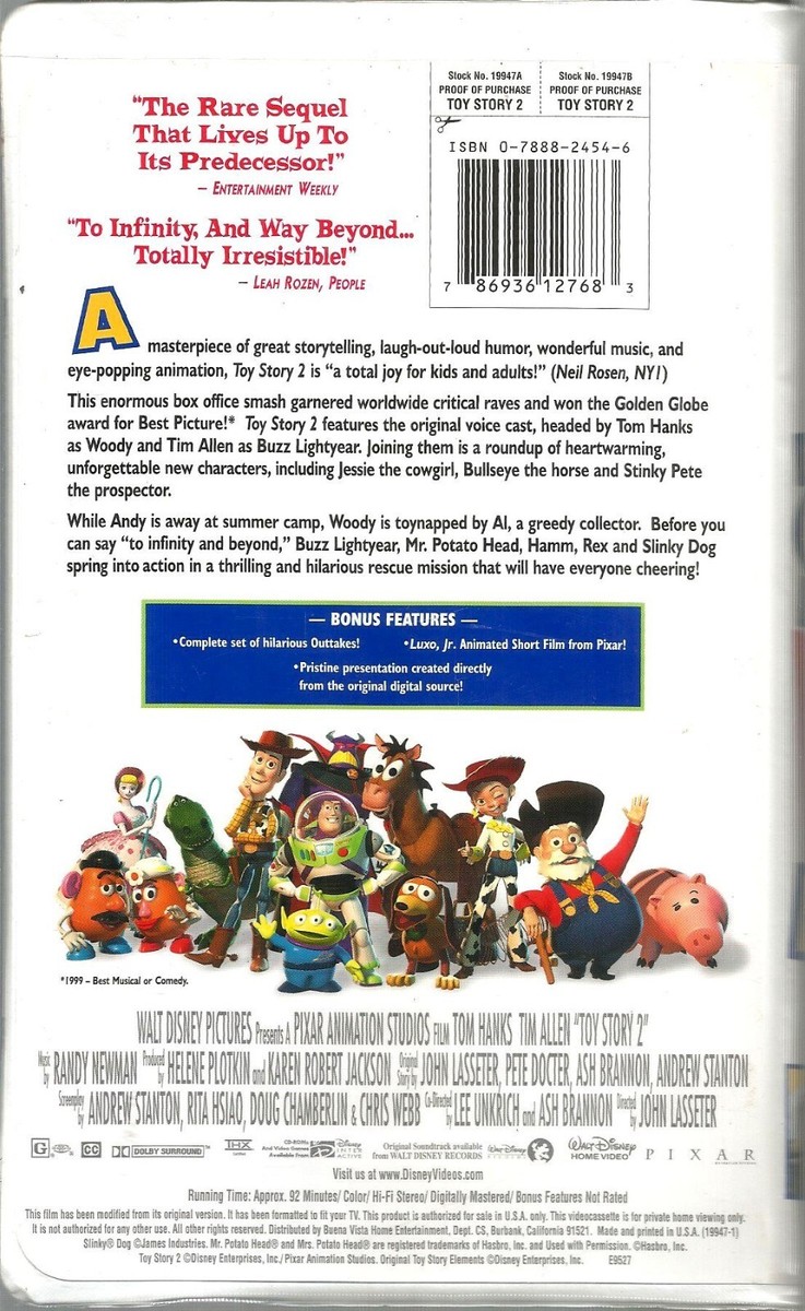 Toy Story 2 VHS 2000 Tom Hanks Tim Allen Joan Cusack Disney Pixar