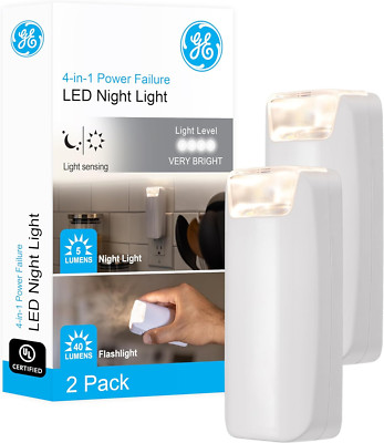 GE 4-In-1 LED Power Failure Light, 2 Pack, Plug-In, Dusk-To-Dawn Sensor, Auto On