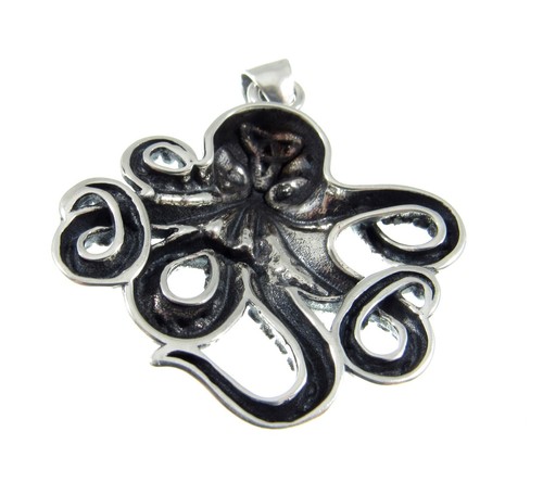 Solid 925 Sterling Silver Octopus With Tentacles Pendant - Sea Kraken Jewelry - Picture 9 of 9