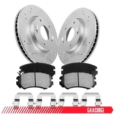 Front Slotted & Drilled Brake Rotors + Ceramic Pads for 2010 2011 Kia Soul 2.0L