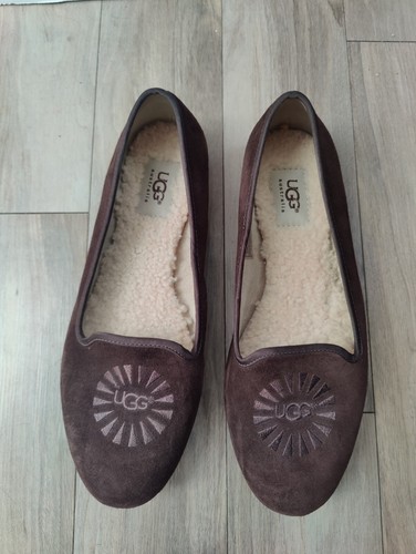 Ugg Alloway Suede Sheepskin Slip On Ballet Flats Chocolate Brown Size 8M - Picture 3 of 6
