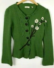 Anthropologie SUPER SOFT Green *WILDFLOWER SWEATER* Angora Wool Cardigan XS