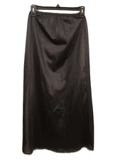 WONDERMAID Black Half Slip Elastic Waist Lace Trim Below Knee Vintage Women's S