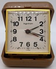 Vintage Mini Ingraham Wind Up Travel Alarm Clock In A Brown Case — photo 6