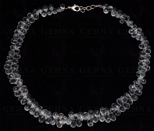 Aquamarine Gemstone Drop Shaped Faceted Bead Necklace - Picture 2 of 2