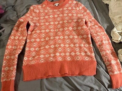 GAP Designed & Crafted  Size M  Coral Cream Pattern PULLOVER SWEATER   EUC