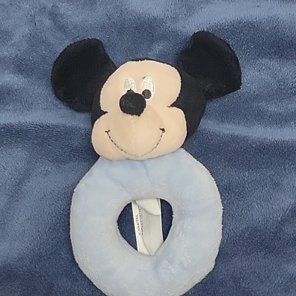 Manta de seguridad Lovey para bebé Disney Mickey Mouse sonajero felpa azul Foto 2 de 4