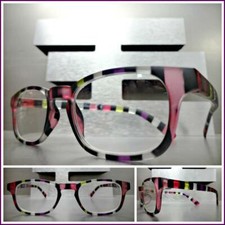 Contemporary Modern READING EYE GLASSES READERS Funky Striped Frosted Frame C1