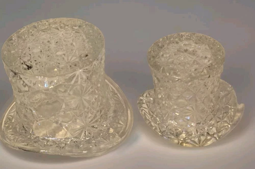 2 Vintage Fenton Daisy & Button Clear Glass Top Hat Vases