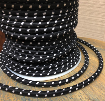 Black/White Double Stitch Tracer Thread, Cloth Covered 3-Wire Round Fabric Cord