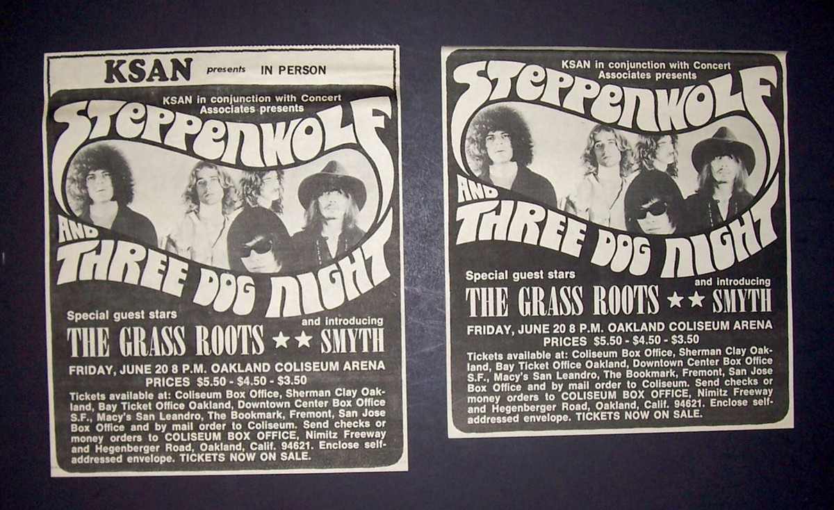 Steppenwolf w/ Three Dog Night Oakland Coliseum 1969 Concert Ad