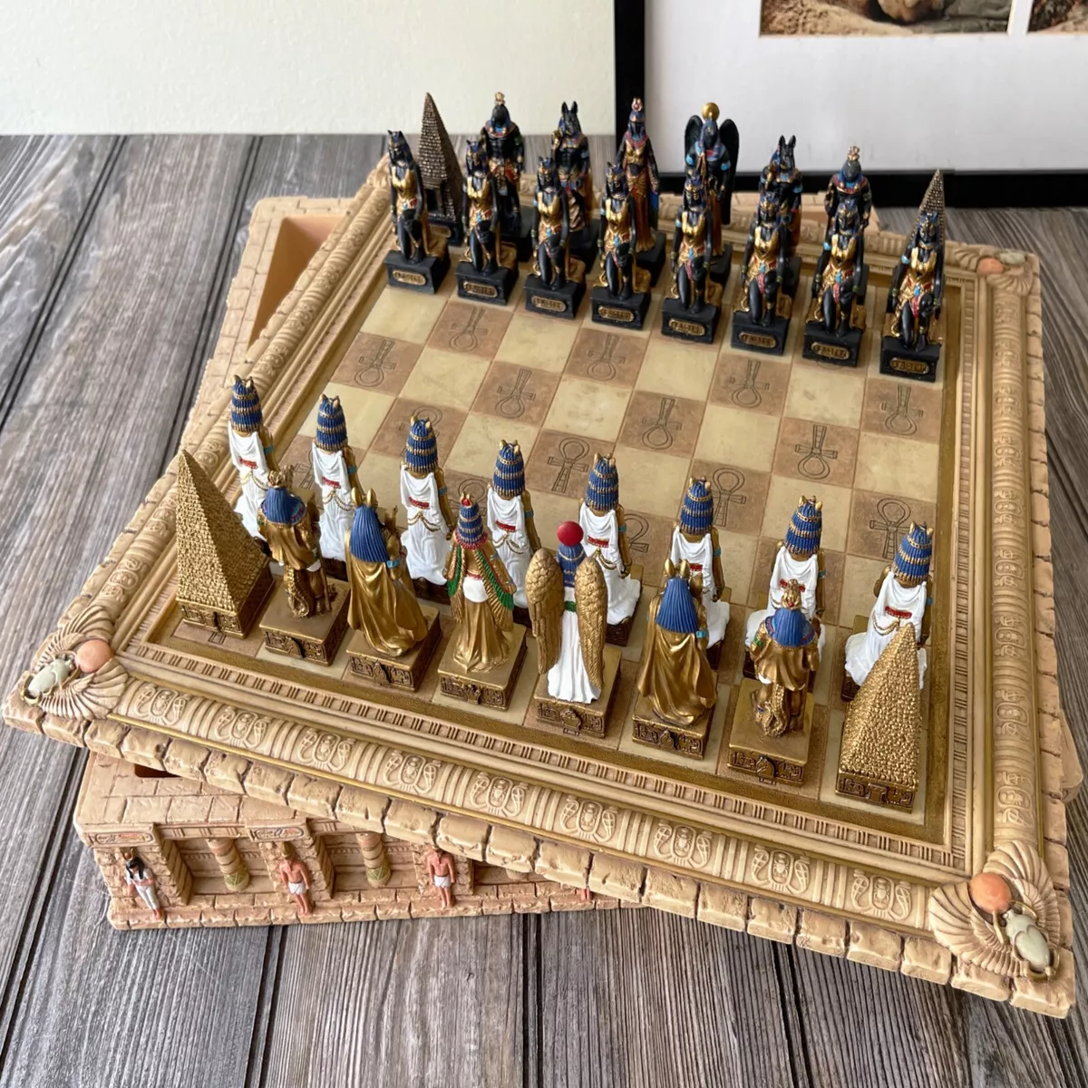 Custom Made Egyptian Goods Home Game Chess Set With Ankh Battlefield Board  Gift