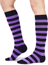 Knee High Socks for Women Knee Socks Tube Socks One Size Black Purple Stripes