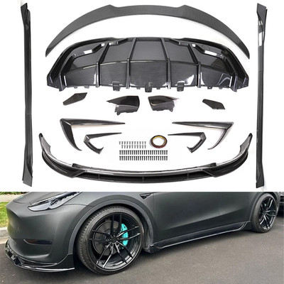 Fits 2020-24 Tesla Model Y Fast Style Carbon Fiber Finish Full Body Kit Aerokit