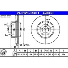 Bremsscheibe ATE 24.0128-0330.1 (2 Stk.) f&uuml;r Mercedes-Benz C