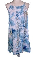 Women Lungo L’arno Puro Lino 100% Linen Sleeveless Floral Coastal Beach Dress Lg