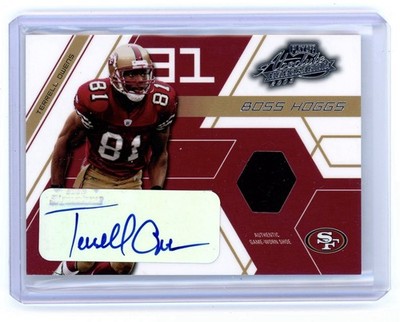 2003 Absolute Boss Hoggs Terrell Owens Game Used Shoe Cleat Patch Auto /125 HOF