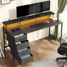 47-Inch Computer Desk with Power Outlets and LED Lights, Gaming Desk with 4 Draw