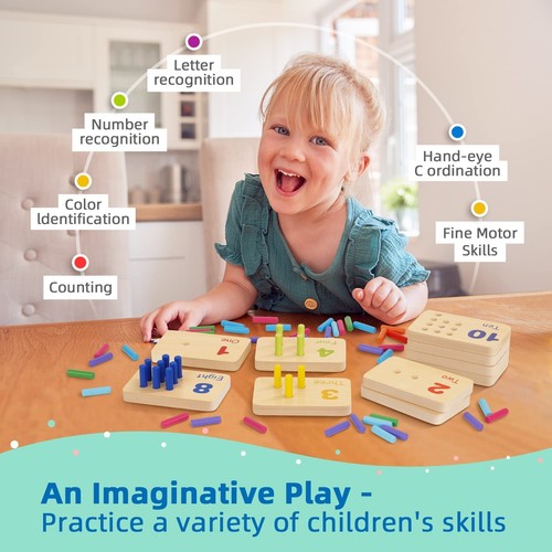 TOOKYLAND Peg Board Toddler Toys, Counting Wooden Toys with 55 Pegs, Wooden M... - Picture 3 of 8
