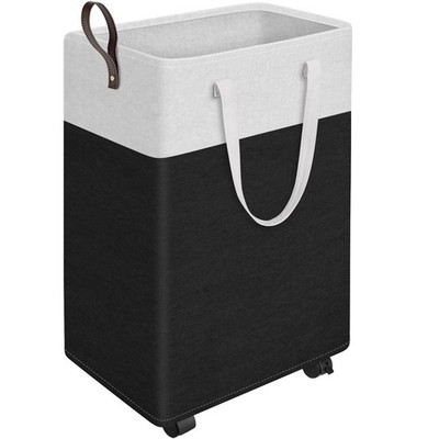 Rolling Laundry Basket Wheels Collapsible Waterproof Hamper 90L Narrow Blk