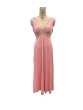 Vtg Vanity Nightgown Pink Slip Dress Nylon 36 Lace Bodice 69s