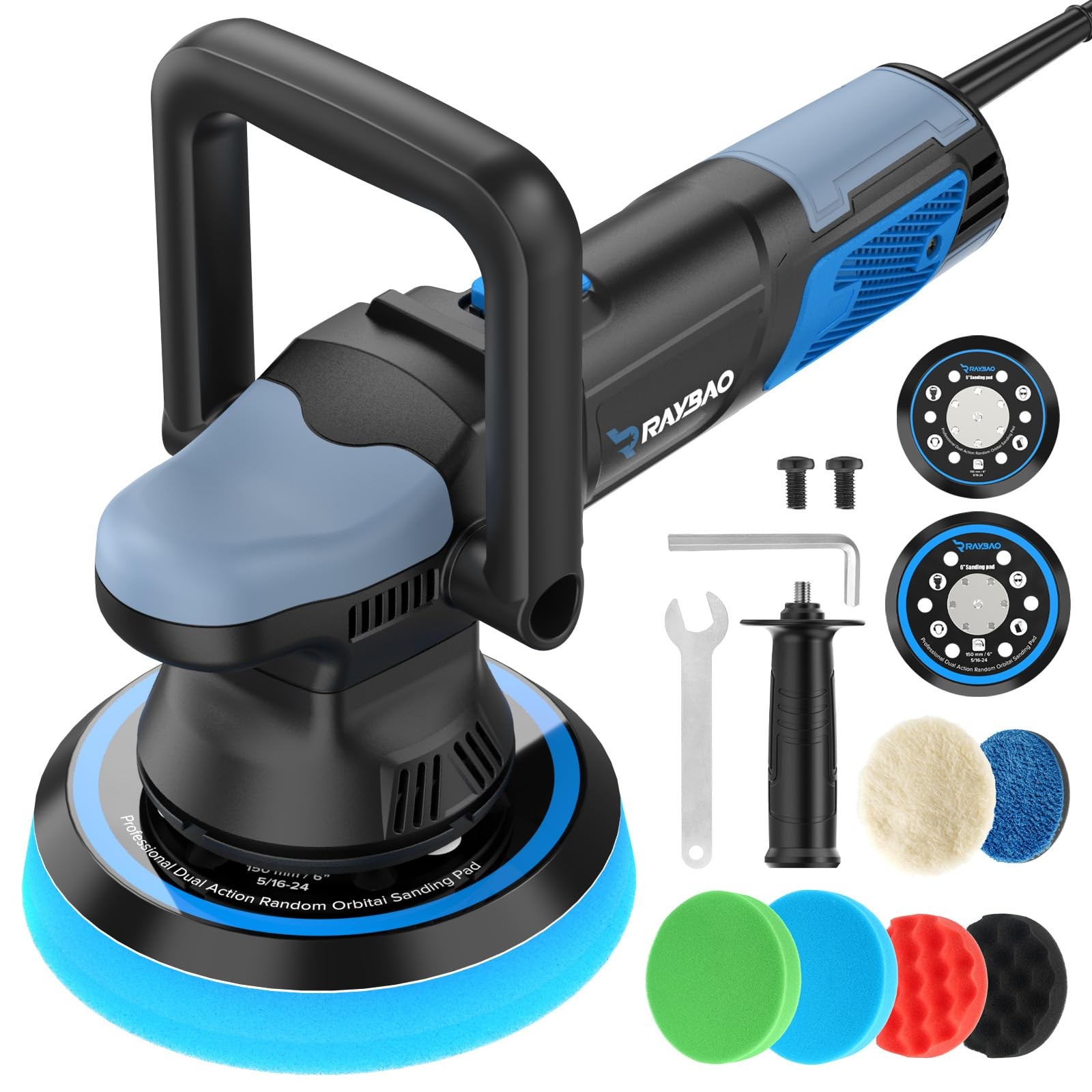 Dual Action Polisher, 900W 5/6 Inch Random Orbital Buffer Polisher, 6 ...
