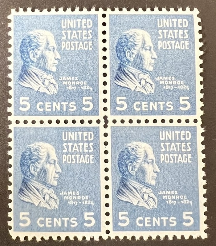 US Block of 4 1938 James Monroe Prexie Series MNH OG Scott 810 5c