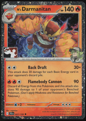 Pokemon N's Darmanitan - 027/159 Prize Pack Series 8 Cosmo Holo Pack Fresh - NM