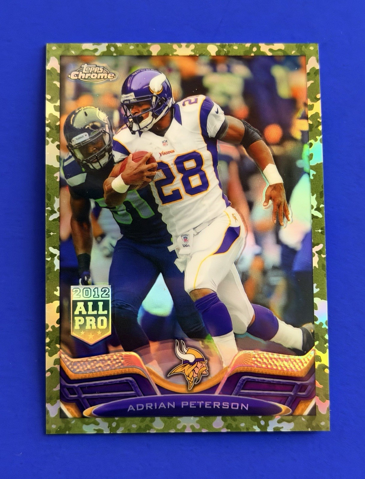 2013 Topps Chrome Adrian Peterson Vikings Camo Refractor Card #100; #d /499