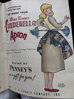 Vintage Walt Disney Make Your Own Cinderella Apron Pattern JC Penny's Promo '50s