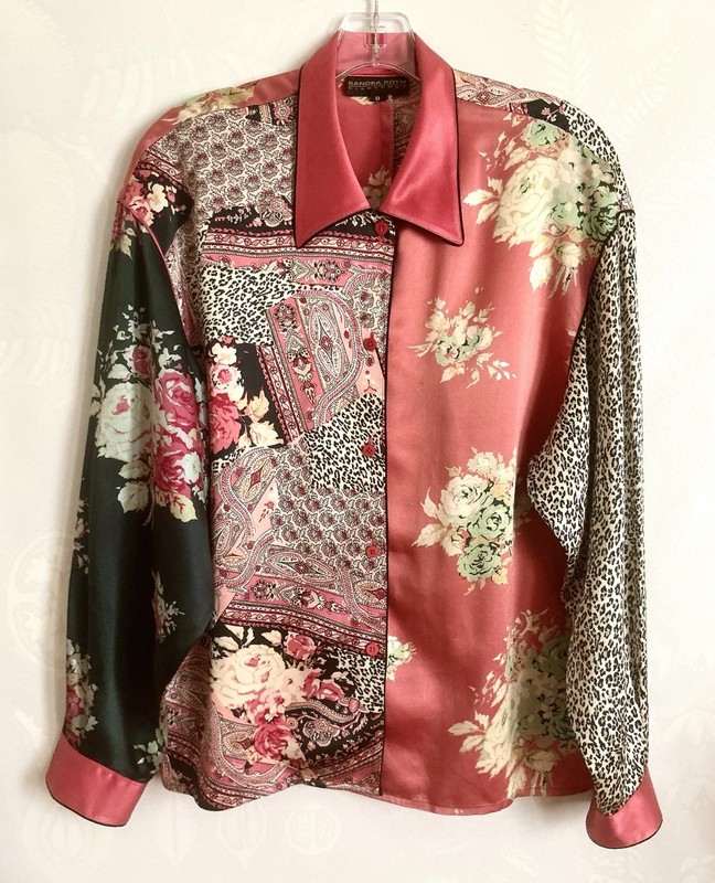 VTG SANDRA ROTH CIAOSPORT 100% Silk Floral & Safari Long Sleeve Blouse US Sz 8