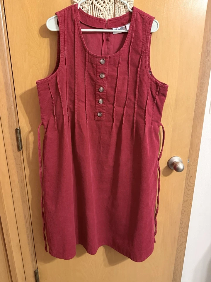 Blair Jumper Dress SML Corduroy Pintuck Forest Green Boho Cottage Country Farm - Image 2 of 4