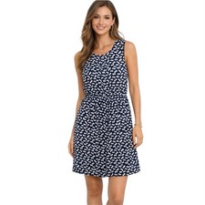 J Crew Navy Heart Print Sz 0 Sleeveless Half Placket Chiffon Mini Dress Preppy