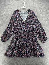 GAP Dress Womens XL Multicolor Fit & Flare Floral Smocked Long Sleeve V Neck