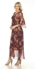 Johnny Was Winonna Silk Maxi Dress Floral Chiffon Bell Sleeve Long **READ